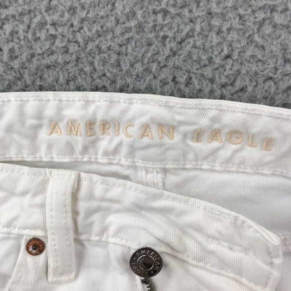 AMERICAN EAGLE Size 6 Highest Rise Distressed White Baggy Cut Off Shorts - Picture 9 of 16